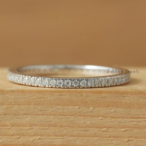 Round Moissanite Wedding Band / Full Eternity Stacking Band For Her/ Micro Pave Set Minimalist Bridal Band / Moissanite Stackable Band