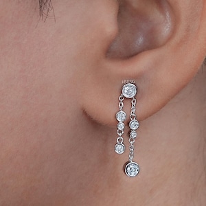 Round Diamond Bezel Set Drop Earrings / Lab Grown Diamond Wedding Earrings / CVD Diamond Screw Back Earrings / Anniversary Gift For Wife