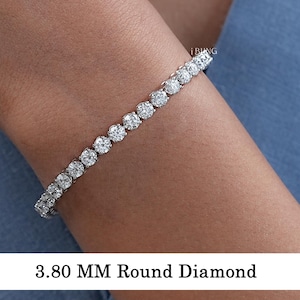 3.80 MM Round Diamond Wedding Bracelet / Lab Grown Diamond Tennis Bracelet / 14K Solid Gold Bracelet/ Diamond Bridal Bracelet For Women