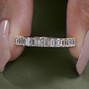 Emerald Cut Lab Grown Diamond Proposal Band / Half Eternity Eco-Friendly Diamond Stacking Band / 14K Solid Gold CVD Diamond Matching Band