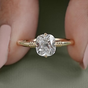 Old Mine Cushion Cut Lab Diamond Engagement Ring / Claw Prong Set Old Cut Solitaire Ring / Eco Friendly Diamond Promise Ring For Her
