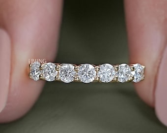 Round Lab Diamond Stacking Ring / Conflict Free Diamond Anniversary Ring / EF-VS Diamond Seven Stone Wedding Ring / Proposal Ring For Her