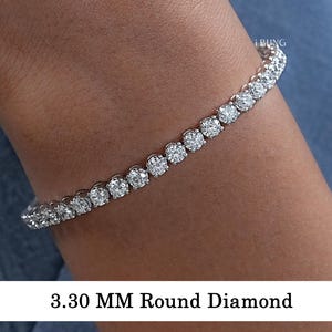 Round Lab Grown Diamond Tennis Bracelet / Eco Friendly Diamond Stackable Bracelet / 14K Solid Gold Bracelet / CVD Diamond Bridal Bracelet