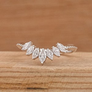 Marquise-Cut Lab Grown Diamond Band / Women's Wedding Diamond Curved Band / Marquise Diamond Vintage Band / V Shape Chevron Matching Band