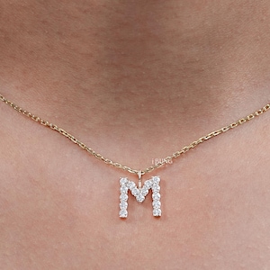 Round Lab Grown Diamond Initial Charm Pendant / EF-VS Diamond Pendant For Anniversary Gift / 14K Solid Gold M Letter CVD Diamond Pendant