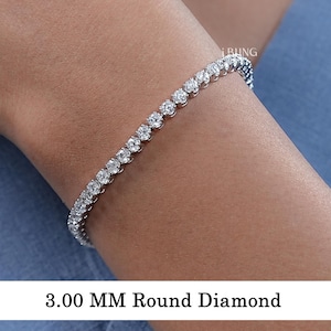 Round Cut Lab Diamond Tennis Bracelet / EF-VS Diamond Wedding Bracelet For Women / 14K Solid Gold Bracelet / CVD Diamond Stackable Bracelet