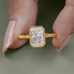 0.50 To 3.00 CT Radiant Cut Lab Diamond Solitaire Engagement Ring / EF-VS Diamond Bezel Set Wedding Ring / Personalized Jewelry Gift For Her