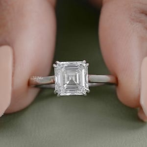 Asscher Cut Lab Diamond Solitaire Engagement Ring / 0.50 To 3.00 Carat CVD Diamond Ring / EF-VS Diamond Women's Ring / Proposal Ring For Her