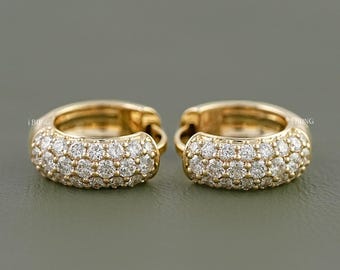 Round Cut Lab Diamond Huggie Hoop Earrings / Conflict Free  Diamond Pave Set Dainty Hoops For Her / 14K Yellow Gold Bridesmaid Earrings