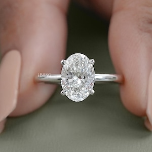 Oval Cut Lab Grown Diamond Solitaire Ring / 0.50 To 3.00 CT Claw Prong Set Engagement Ring / Hand Made Diamond Anniversary Ring For Her