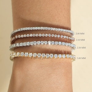 Round Moissanite Tennis Bracelet / 14K Solid Gold Moissanite Stacking Bracelet For Women / Moissanite Wedding Bracelet in Various Sizes