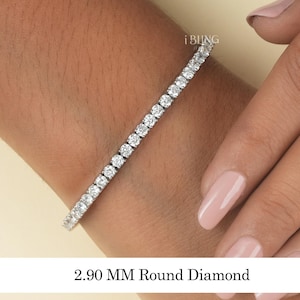 Round Lab Grown Diamond Tennis Bracelet / EF-VS Diamond Wedding Bracelet / Open Box Clasp Stackable Bracelet / CVD Diamond Bridal Bracelet
