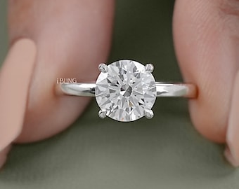 ラウンドカットのラボグロウンダイヤモンドソリティアエンゲージリング