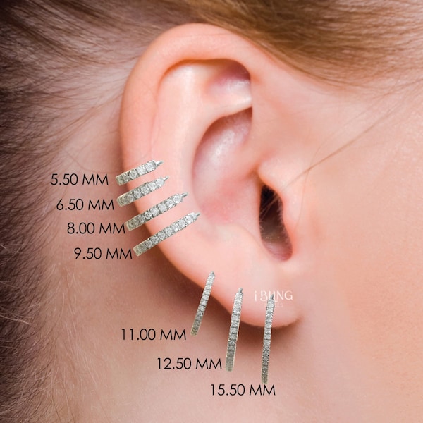 Round Diamond Hoop Earrings / 14K Solid White Gold Moissanite Cartilage Earrings / Dainty Huggie Hoops / Party Wear Women's Jewelry
