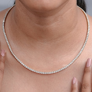 Round Cut Lab Grown Diamond Tennis Necklace / 14K Yellow Gold Wedding Necklace / 3.00 MM Round Diamond Stackable Necklace / Anniversary Gift