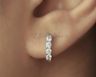 Prong Set Moissanite Round Hoop Earrings/ Round Moissanite Wedding Earrings/ Everyday Earrings For Women/ 10K White Gold Earrings For Her