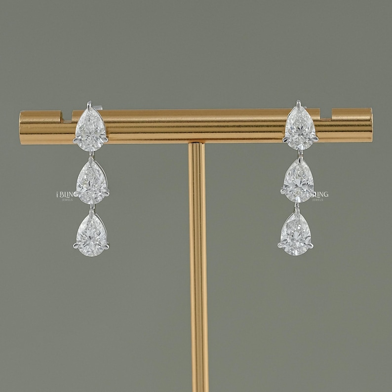 Pear Cut Lab Grown Diamond Drop Earrings/ Conflict-Free Diamond Dangle Earrings/ 14K Solid Gold Diamond Drop Earrings/ Earrings For Women
