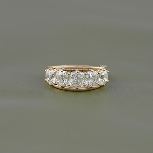 Old Mine Cushion Cut Lab-Made Diamond Half Eternity Wedding Band/ CVD Diamond Five-Stone Band/ 14K Solid Gold Split Shank Band/ Gift For Her