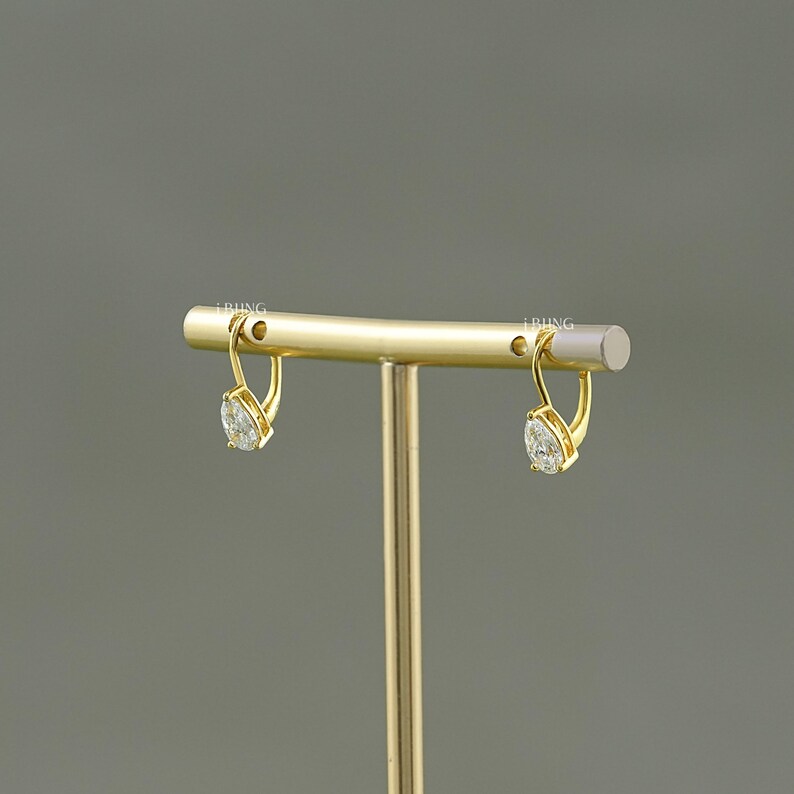 Pear Cut Lab Grown Diamond Hoop Earrings / EF- VS Clarity Conflict Free Diamond Lever Back Solitaire Gold Earrings / Bridal Gift For Her