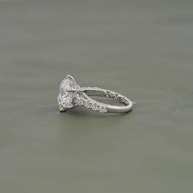 Round Cut Lab Diamond Solitaire Accent Engagement Ring / 8 CT Man Made Diamond Pave Set Wedding Ring / Statement Ring For Anniversary Gift
