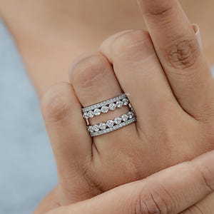Round Cut Lab Diamond Wrap Guard Band / Conflict Free Diamond Enhancer Band / 14K Solid Gold Customized Matching Band / Double Row Band