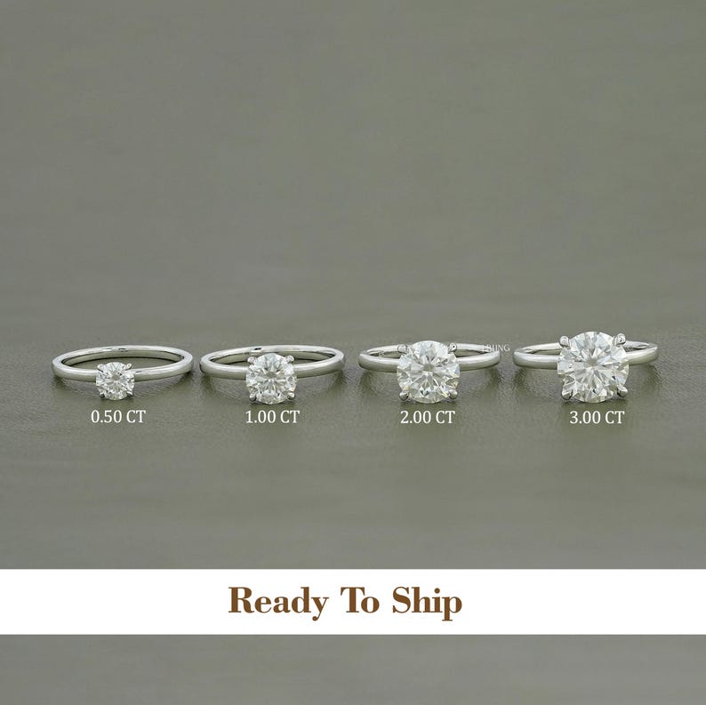 Round Moissanite Solitaire Engagement Ring / Colorless Moissanite Promise Ring For Her / Claw Prong Set Women's Ring / Ready To Ship