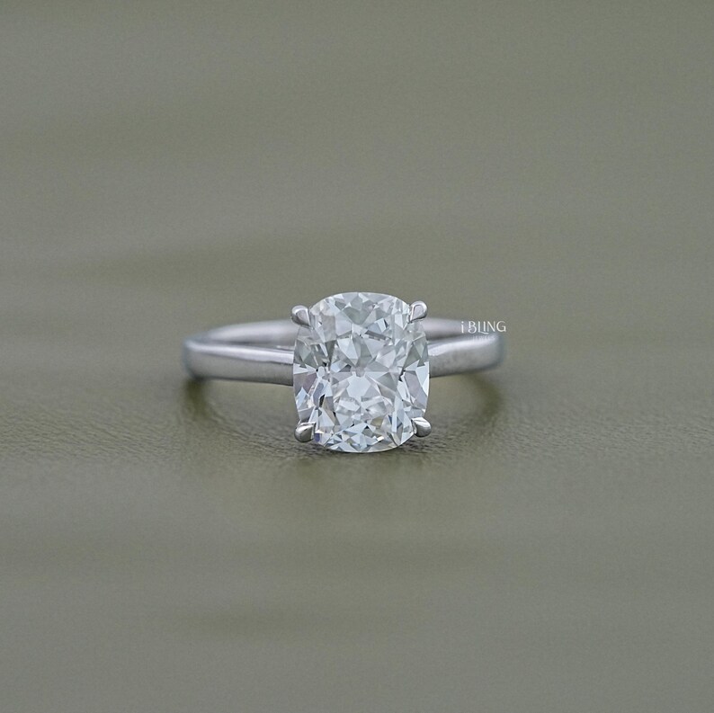 Old Mine Cushion Lab Diamond Solitaire Ring / 0.50 To 3.00 CT Square OMC Old Mine Diamond Ring / Claw Prong Set CVD Diamond Ring For Her