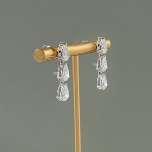Pear Cut Lab Grown Diamond Drop Earrings/ Conflict-Free Diamond Dangle Earrings/ 14K Solid Gold Diamond Drop Earrings/ Earrings For Women