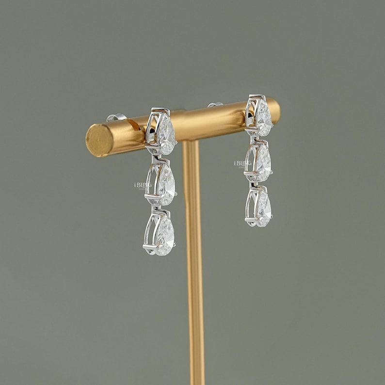 Pear Cut Lab Grown Diamond Drop Earrings/ Conflict-Free Diamond Dangle Earrings/ 14K Solid Gold Diamond Drop Earrings/ Earrings For Women