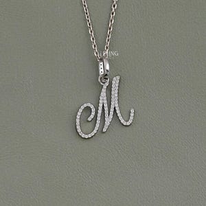 Round Cut Lab Grown Diamond Wedding Pendant / 14K Solid Gold M Letter CVD Diamond Pendant / Eco Friendly Diamond Anniversary Pendant For Her