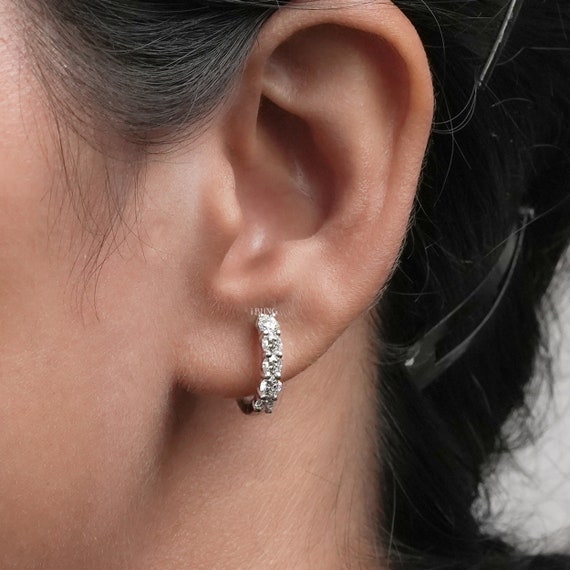 Lab Grown Diamond Earrings MM Round Cut Man Made Diamond Huggie Hoop  Earrings Women's Wedding Earrings Birthday Gift For Her