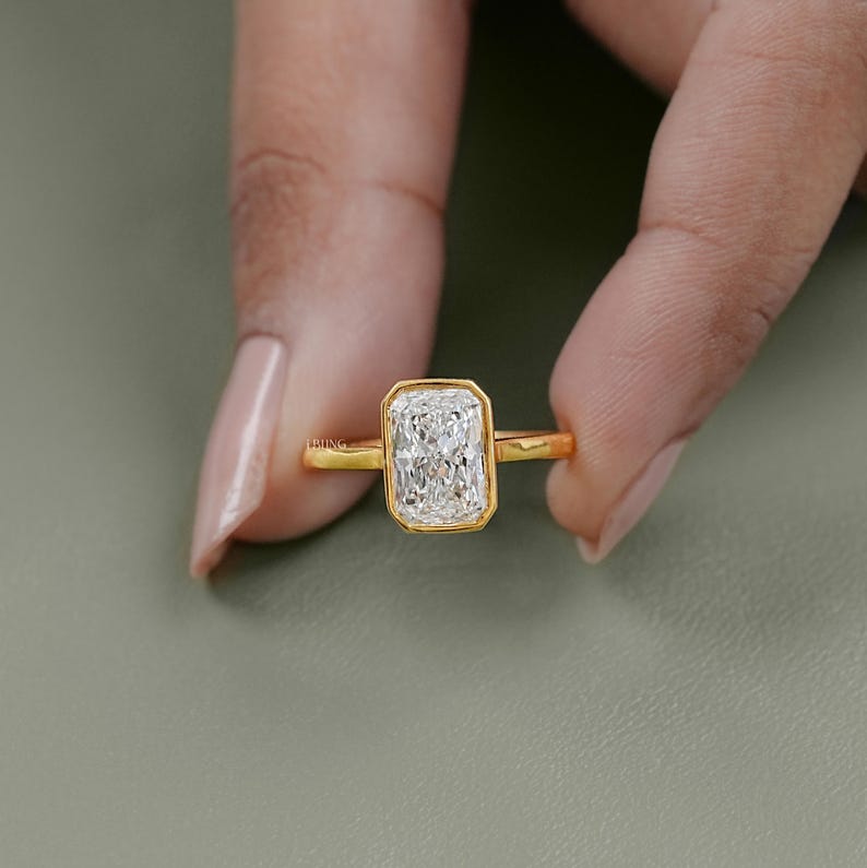 0.50 To 3.00 CT Radiant Cut Lab Diamond Solitaire Engagement Ring / EF-VS Diamond Bezel Set Wedding Ring / Personalized Jewelry Gift For Her
