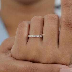 East West Emerald Cut Lab Grown Diamond Eternity Band / Man Made Diamond Wedding Band For Bride To Be / Personalized Jewelry Gift For Her