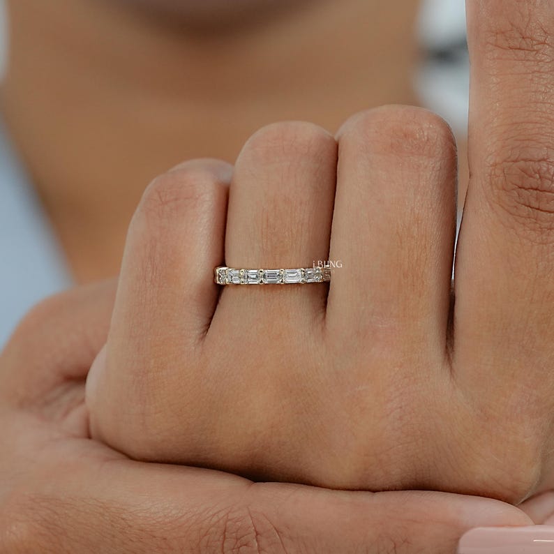 East West Emerald Cut Lab Grown Diamond Eternity Band / Man Made Diamond Wedding Band For Bride To Be / Personalized Jewelry Gift For Her