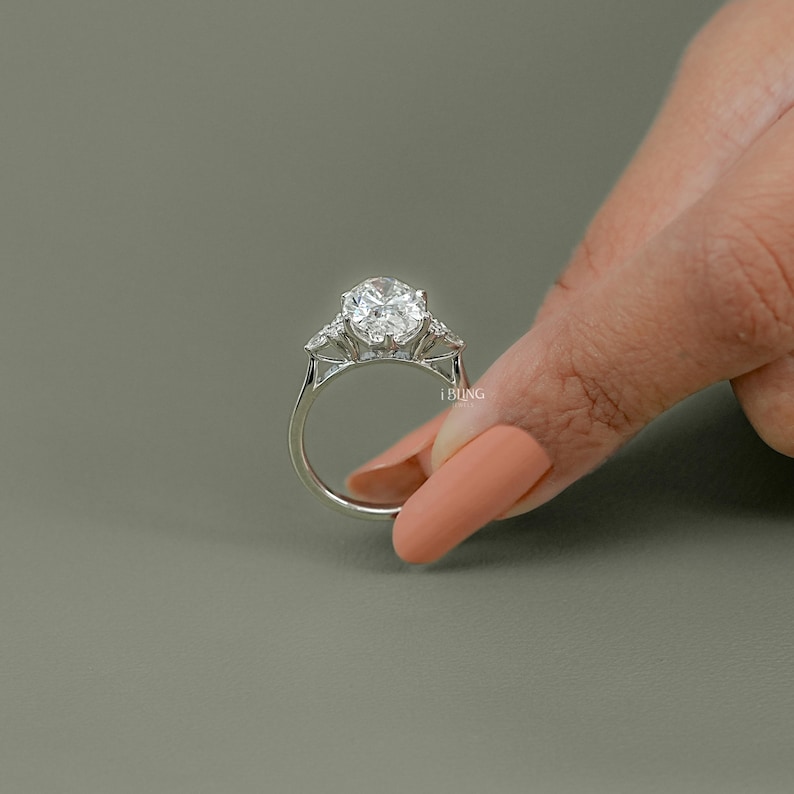 Oval Cut Lab Grown Diamond Seven Stone Engagement Ring / Pear Cut Eco Friendly Diamond Solitaire Wedding Ring / Anniversary Gift For Her