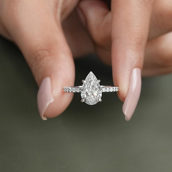IGI Certified Pear Cut Lab Grown Diamond Ring / 0.50 to 3.00 CT Eco-Friendly Diamond Wedding Ring / Solitaire & Accents Stone Ring For Women