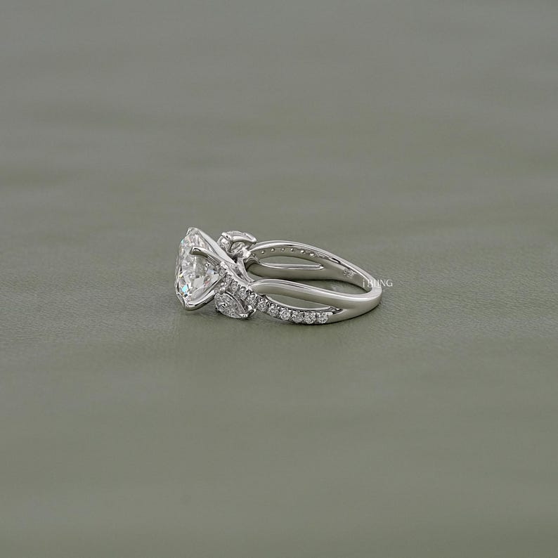 Round Cut Lab Grown Diamond Twisted Shank Solitaire Engagement Ring / Man Made Diamond Accent Wedding Ring / Anniversary Gift For Her