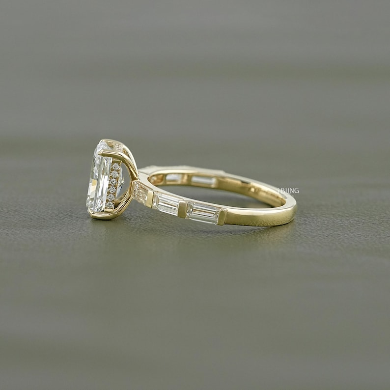 Radiant Cut Lab Diamond Engagement Ring/ Baguette Cut CVD Diamond Wedding Ring/Eco-Friendly Diamond Solitaire With Accent Ring/ Bridal Gift
