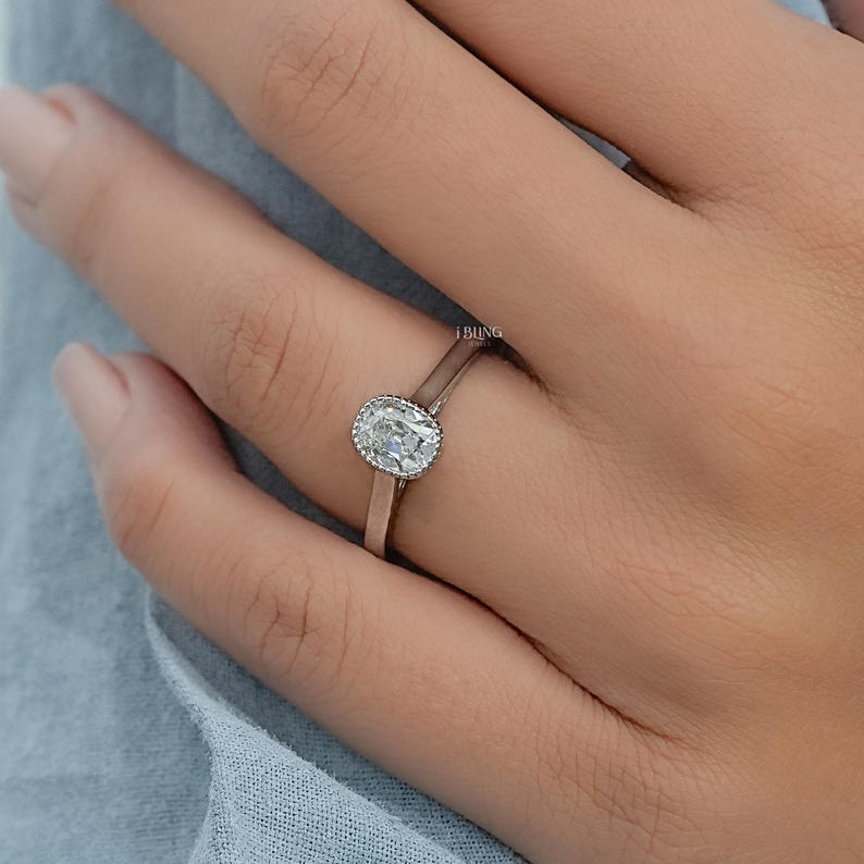 Old Mine Cushion Cut Lab Grown Diamond Engagement Ring/ CVD Diamond Solitaire Wedding Ring/ Milgrain Bezel Set Ring/ Birthday Gift For Her