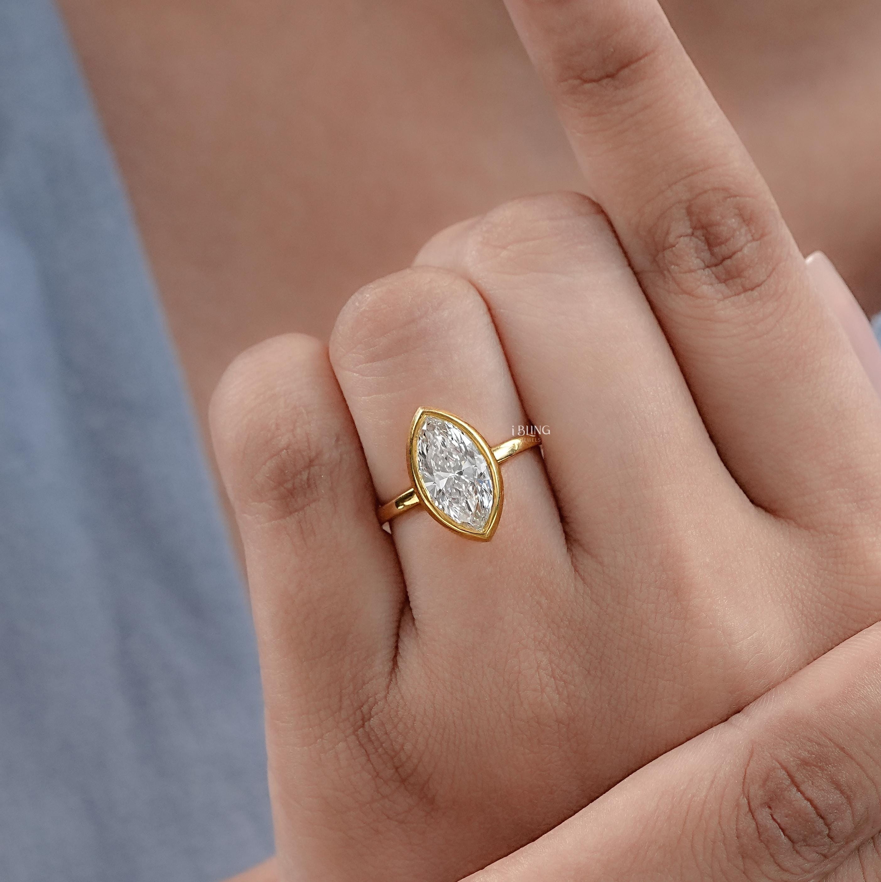 0.50 to 3.00 CT Marquise Cut Lab Grown Diamond Engagement Ring / CVD ...
