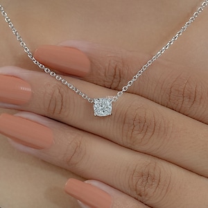 Square Cushion Lab Grown Diamond Pendant / Eco Friendly Diamond Solitaire Pendant / Conflict Free Diamond Minimalist Pendant For Bridal Gift