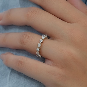 Eco-Friendly Pear-Cut Diamond Full Eternity Band/ 14K Solid Gold CVD Diamond Anniversary Band/ East-West Set Wedding Band/ Gift For Her