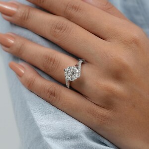 Round Cut Lab Grown Diamond Bypass Wedding Ring / Half Eternity Round Diamond Solitaire Accent Engagement Ring / Anniversary Gift For Her