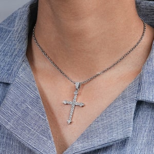 Lab Grown Diamond Cross Pendant / 14K White Gold Religious Pendant / Conflict Free Diamond Christian Faith Pendant / Party Wear Jewelry