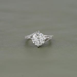 Round Cut Lab Grown Diamond Bypass Wedding Ring / Half Eternity Round Diamond Solitaire Accent Engagement Ring / Anniversary Gift For Her