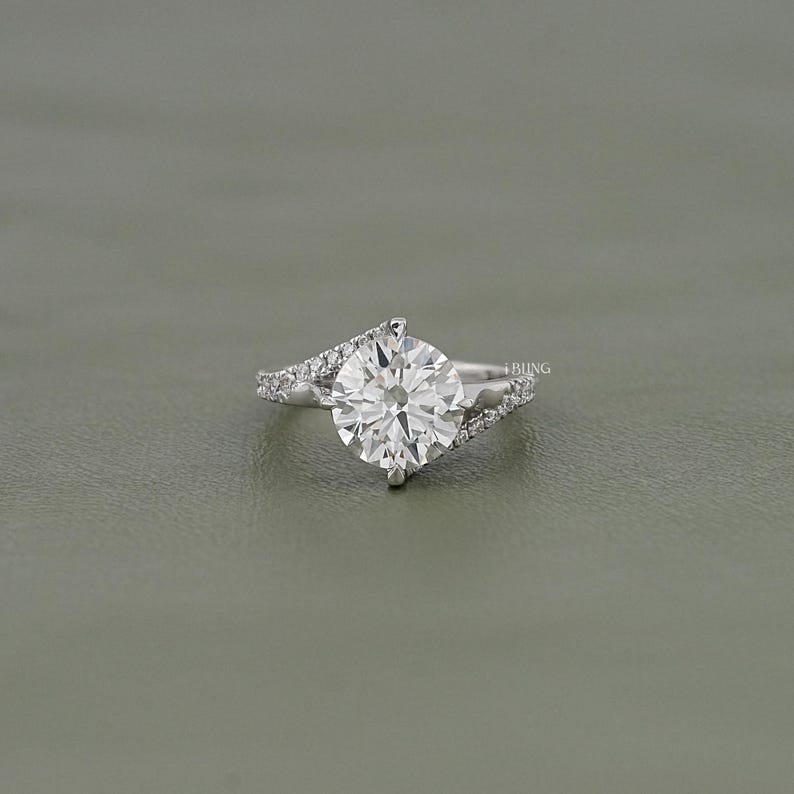 Round Cut Lab Grown Diamond Bypass Wedding Ring / Half Eternity Round Diamond Solitaire Accent Engagement Ring / Anniversary Gift For Her