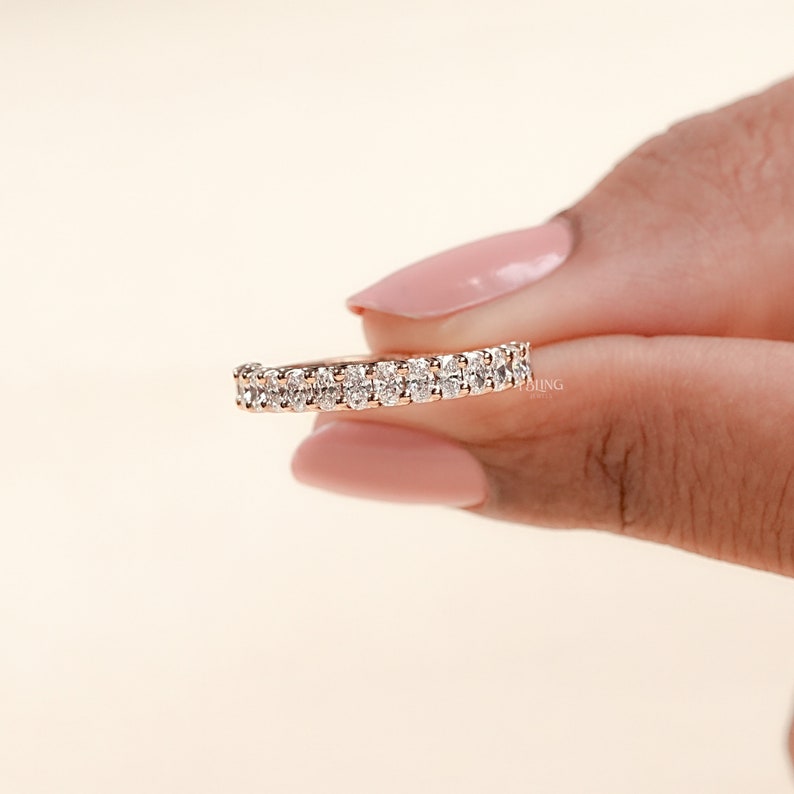 Oval Lab Grown Diamond Wedding Band / 14K Rose Gold CVD Diamond Half Eternity Band / Stackable Matching Band / Bridal Vintage Proposal Band