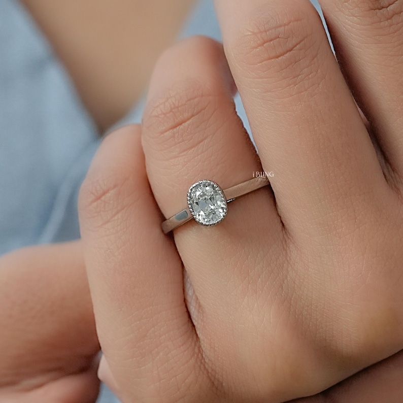 Old Mine Cushion Cut Lab Grown Diamond Engagement Ring/ CVD Diamond Solitaire Wedding Ring/ Milgrain Bezel Set Ring/ Birthday Gift For Her