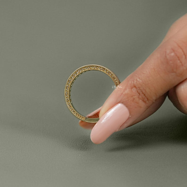 Round Cut Conflict Free Diamond Unisex Wedding Band/ Milgrain Set Half Eternity Band/ Lab Diamond Stackable Engagement Band/ Gift For Him