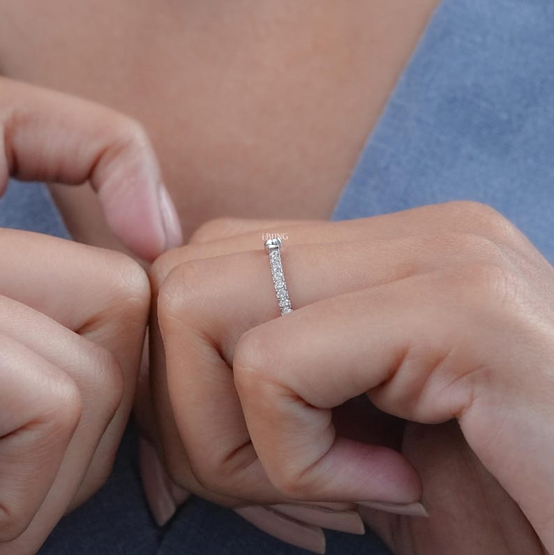 Half Round Shape Curved Accent Ring  Round Diamond Arch Ring  10K Solid Gold Engagement Ring  Conflict Free Diamond Anniversary Ring